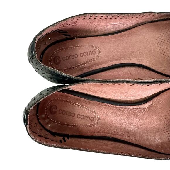 Corso Como Women's 7 Black Laser Cut Leather Stitching Slip On Flats Shoes - Picture 5 of 9